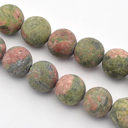 Frosted Round Natural Unakite Beads Strands G-E302-107-10mm-1