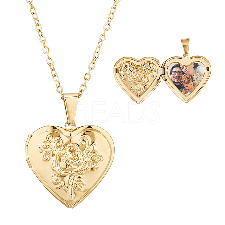 304 Stainless Steel Heart Locket Pendant Necklaces for Photo NJEW-WH0020-97D-1