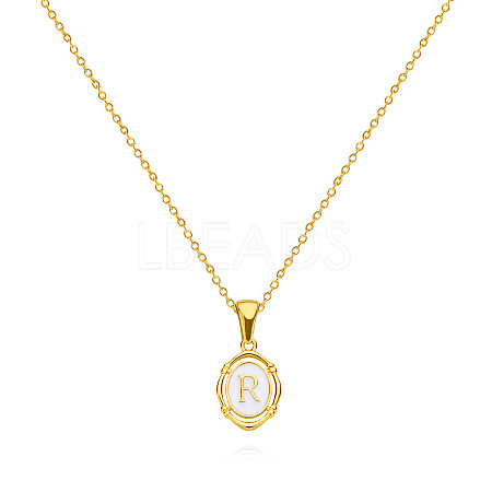 304 Stainless Steel Enamel White Oval with Letter Pendant Necklaces for Men Women FS-WG94BAB-18-1