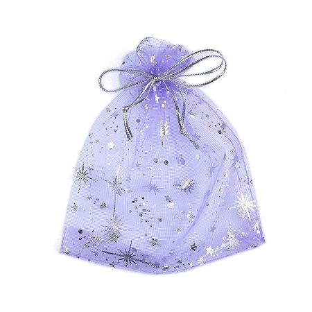 Silver Stamping Star Organza Printed Gift Drawstring Bags PW-WG4192C-05-1