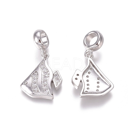 Brass Micro Pave Clear Cubic Zirconia European Dangle Charms ZIRC-I036-17P-1