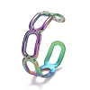Rainbow Color Ion Plating(IP) 304 Stainless Steel Oval Wrap Open Cuff Ring for Women RJEW-A005-21MC-2