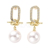 Clear Cubic Zirconia Oval with Knot Dangle Stud Earrings with Plastic Pearl EJEW-A072-01LG-1
