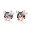 Real 14K Gold Plated Alloy Kitten Stud Earrings EJEW-G148-01G-06-1