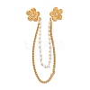 304 Stainless Steel Pave Clear Cubic Zirconia & ABS Pearl Flower Hanging Chain Brooch JEWB-S021-05G-1
