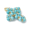 Synthetic Green Turquoise Round Beads & Glass Seed Beaded Cross Pendants PALLOY-MZ01151-04-3