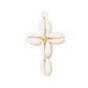 2Pcs 2 Colors Natural Cowrie Shell Beaded Cross Pendants PALLOY-JF03938-3