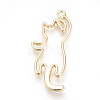 Rack Plating Alloy Kitten Open Back Bezel Pendants X-PALLOY-R099-24G-FF-2