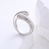 304 Stainless Steel Micro Pave Cubic Zirconia Cuff Open Rings for Women MB7745-4-1