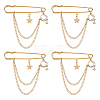 4Pcs Moon & Star Alloy Rhinestone Hanging Chain Brooch JEWB-FG0001-84B-1