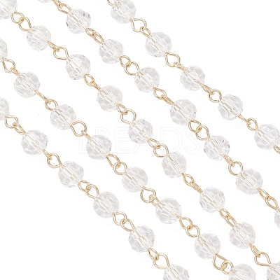 Handmade 304 Stainless Steel Glass Rondelle Link Chains AJEW-JB01460-1