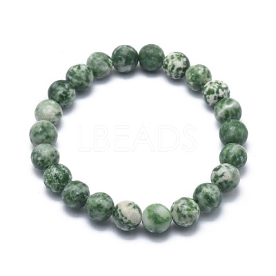 Natural Green Spot Jasper Bead Stretch Bracelets BJEW-K212-C-017-1