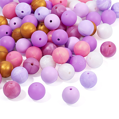 80Pcs 8 Styles Round Food Grade Silicone Beads SIL-TA0002-07-1