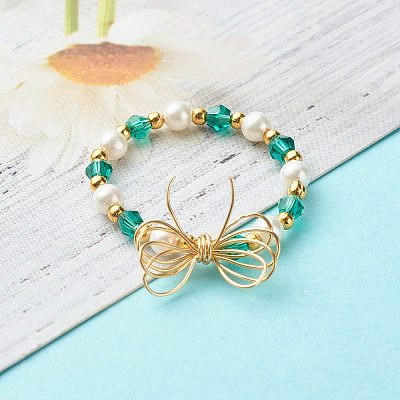 Imitate Austrian Crystal Bicone Glass Beaded Finger Rings RJEW-TA00003-02-1