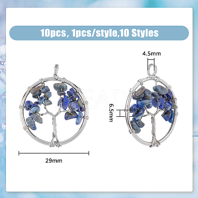 10Pcs 10 Styles Natural & Synthetic Mixed Gemstone Chip Pendants G-HY0001-19-1