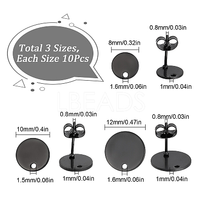 30Pcs 3 Size 304 Stainless Steel Stud Earring Findings STAS-SC0004-32-1