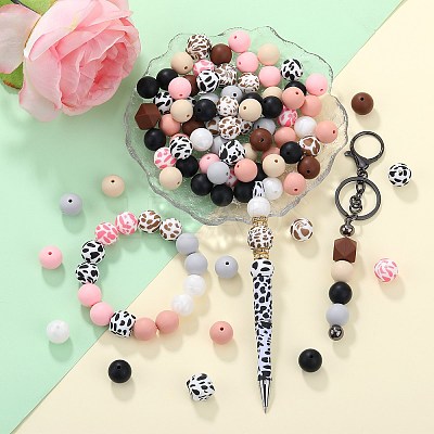 89Pcs Colorful Pattern Printed Silicone Beads Sets SIL-SZ0002-54B-1