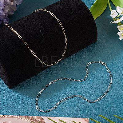 2Pcs 2 Colors Brass Round Oval Paperclip Chain Necklaces MAK-TA0001-33-1