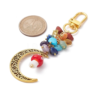 Alloy Hollow Moon & Lampwork Mushroom Pendant Decorations HJEW-JM01612-02-1