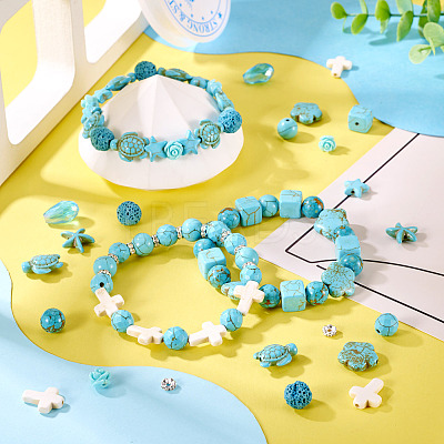 DIY Natural Lava Rock & Synthetic Turquoise & Coral Beads Bracelet/Necklaces Making Kits DIY-TA0012-54-1