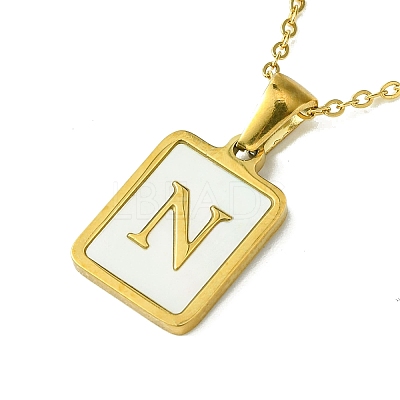 Ion Plating(IP) Rectangle with Initial Letter 304 Stainless Steel Pendant Necklace NJEW-R265-04G-N-1