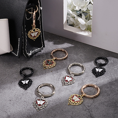 8Pcs 4 Styles Heart with Butterfly Alloy Enamel Shoe Charms HJEW-AB00731-1
