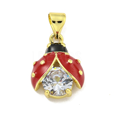 Rack Plating Brass Micro Pave Clear Cubic Zirconia with Enamel Pendant X-KK-B091-37G-02-1