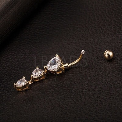 Real 18K Gold Plated Brass Cubic Zirconia Navel Ring Navel Ring Belly Rings AJEW-EE0001-18-1