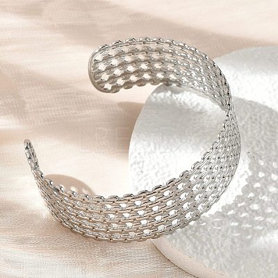 Hollow Out 304 Stainless Steel Cuff Bangles for Women BJEW-Z096-01P-1