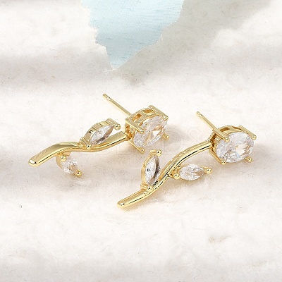 Brass Micro Pave Cubic Zirconia Stud Earrings KK-CBA8324-20G-05-1