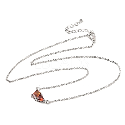 Brass Pave Cubic Zirconia Rectangle and Heart Pendant Cable Chain Necklaces KK-CBAB173-04P-06-1