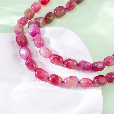 Natural Dyed Malaysia Jade Tumble Stone Nuggets Beaded Long Necklaces for Women NJEW-F340-A04-1
