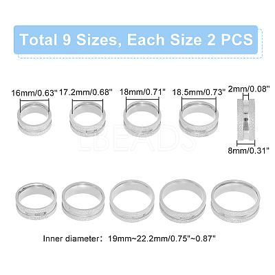 18Pcs 9 Size 201 Stainless Steel Grooved Finger Ring for Men Women STAS-UN0045-60A-P-1