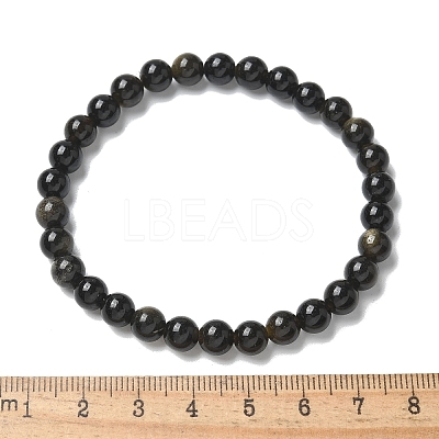Natural Golden Sheen Obsidian Bead Stretch Bracelets BJEW-K212-A-020-1