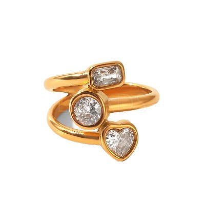 304 Stainless Steel Clear Cubic Zirconia Finger Rings WG2FE91-01-1