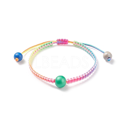 5Pcs 5Pcs Natural Wood Round Braided Bead Bracelets Set BJEW-JB08807-1