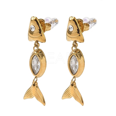 304 Stainless Steel Cubic Zirconia Stud Dangle Earrings for Women SA-CBA0E8A-01G-1