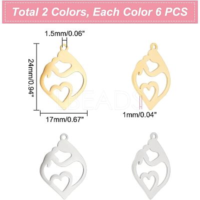 12Pcs 2 Colors 201 Stainless Steel Pendants STAS-UN0040-19-1