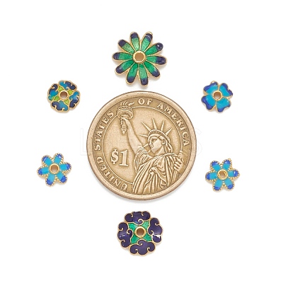 Mixed Brass Enamel Bead Caps X-KK-L124-09G-RS-1