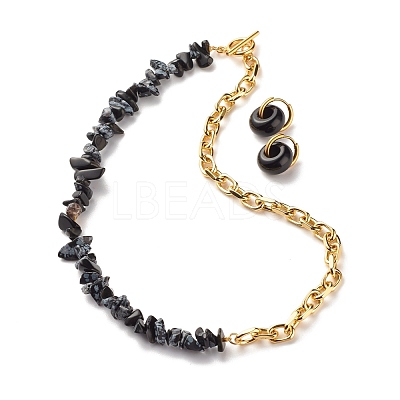 Natural Snowflake Obsidian Chip Beads Jewelry Set SJEW-JS01223-05-1