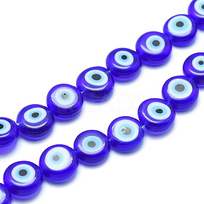 Handmade Evil Eye Lampwork Flat Round Bead Strands LAMP-L058-12mm-M-1