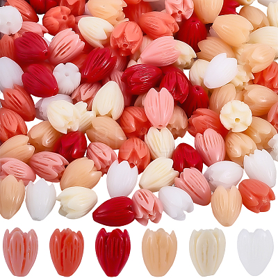 120Pcs 6 Colors Dyed Synthetic Coral Beads CORA-SC0001-28B-1