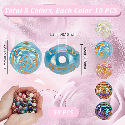 50Pcs 5 Colors Rainbow Color Plating Acrylic Beads OACR-GA0001-21-1
