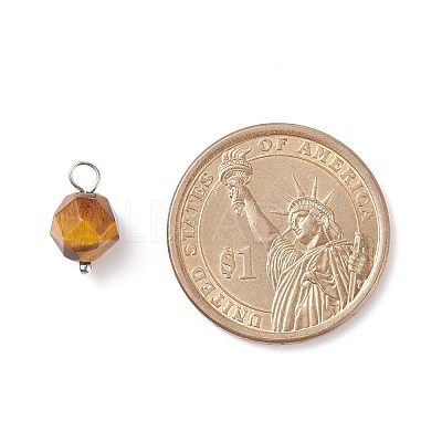 Faceted Natural Tiger Eye Pendants PALLOY-JF01694-01-1
