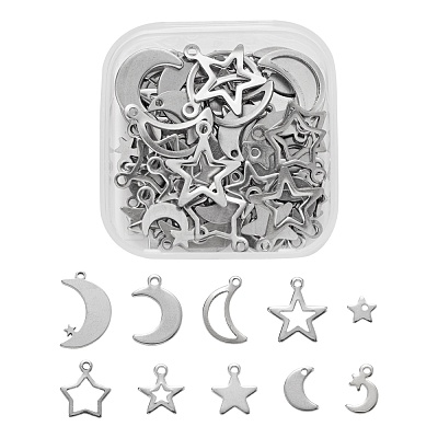 60Pcs 10 Style 304 Stainless Steel Pendants STAS-FS0001-14P-1