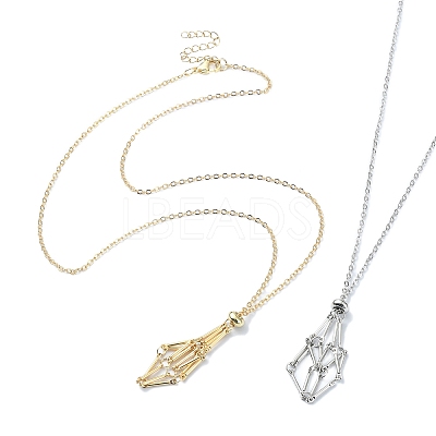 2Pcs 2 Color Brass Bar Link Chains Macrame Pouch Empty Stone Holder for Pendant Necklaces Making NJEW-JN04466-02-1