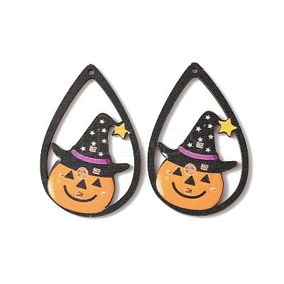 Halloween Theme Single Face Printed Aspen Wood Big Pendants WOOD-TAC0018-09J-1