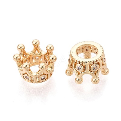 Brass Micro Pave Clear Cubic Zirconia Beads KK-T080-89G-1