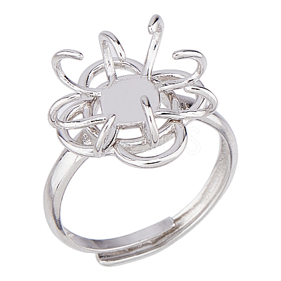 1Pc Rhodium Plated 925 Sterling Silver Adjustable Ring Settings STER-HS0001-16-1