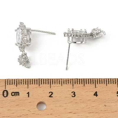 Oval Brass Micro Pave Clear Cubic Zirconia Stud Earring Findings LS-KK-C107-07P-1